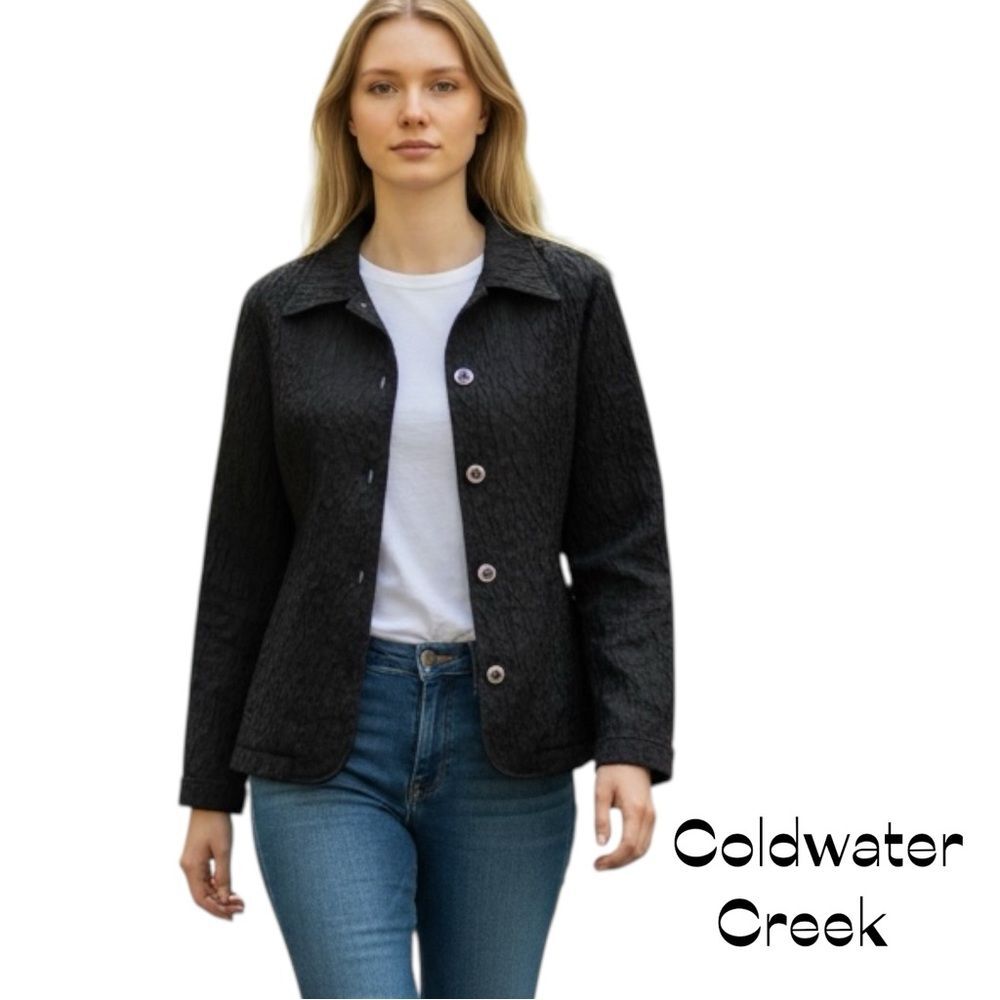 Coldwater Creek Textured Black Long Sleeve Jacket Size M Coastal Grandma